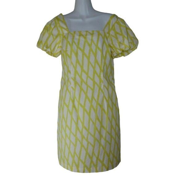 Tex By Max Azria Yellow White Cotton Dress Small Lattice Design - Picture 1 of 9